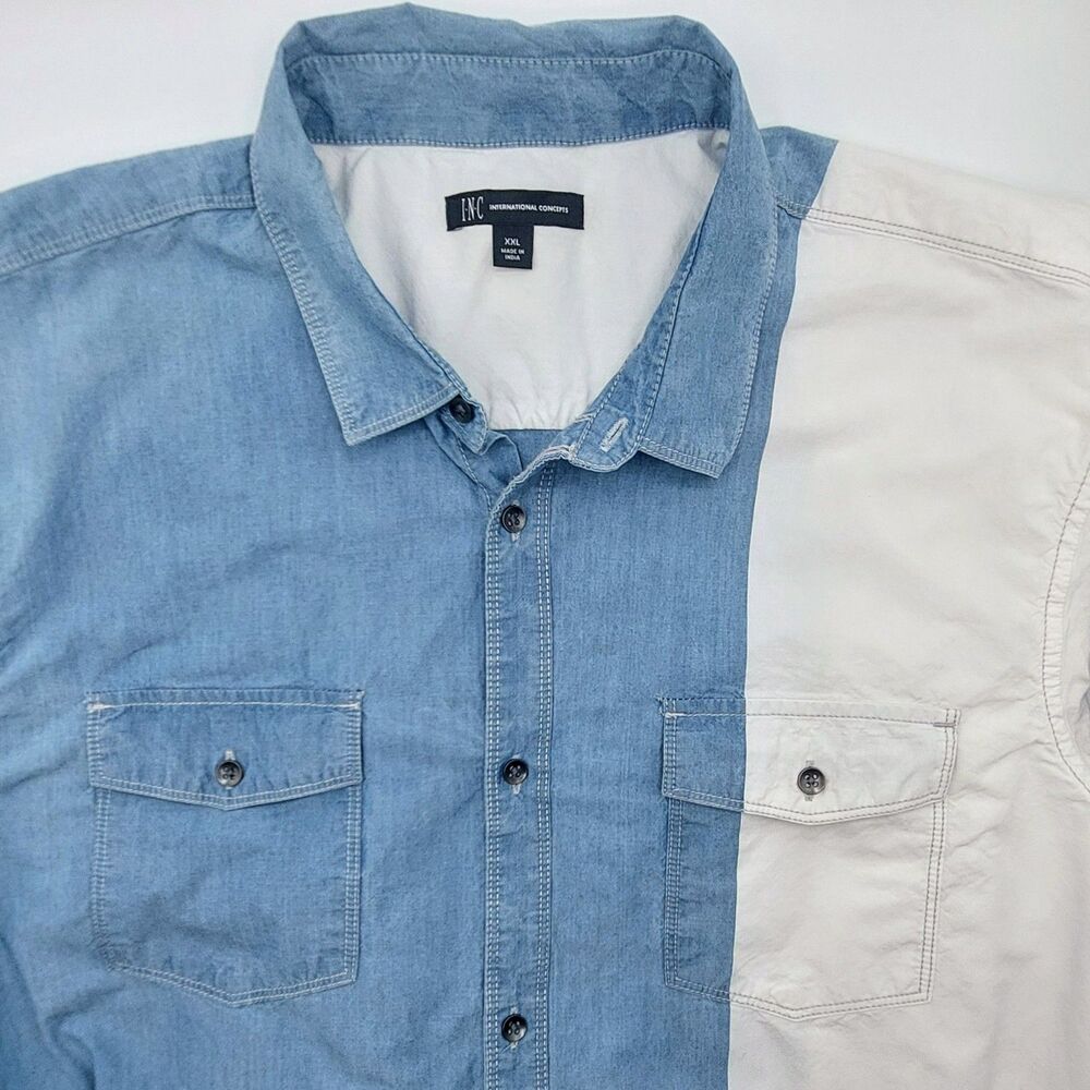INC International Concepts Mens XXL Chambray Colorblock Button-Up Shirt Western
